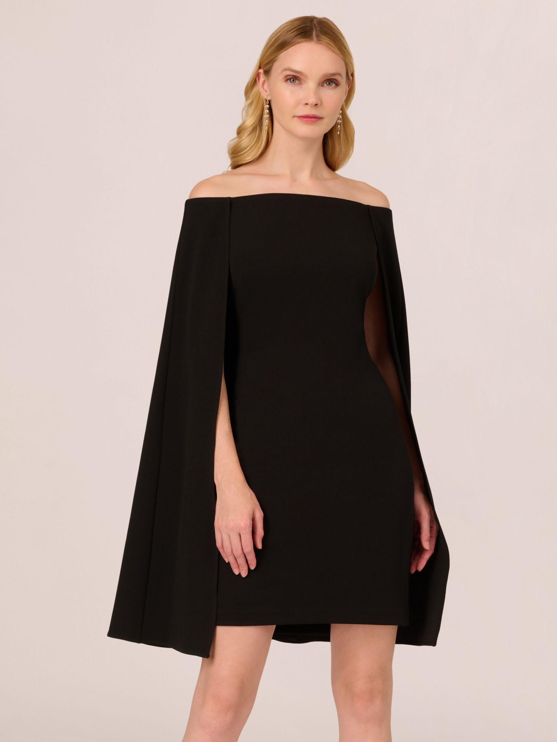 Adrianna Papell Off Shoulder Cape Mini Dress, Black, 6