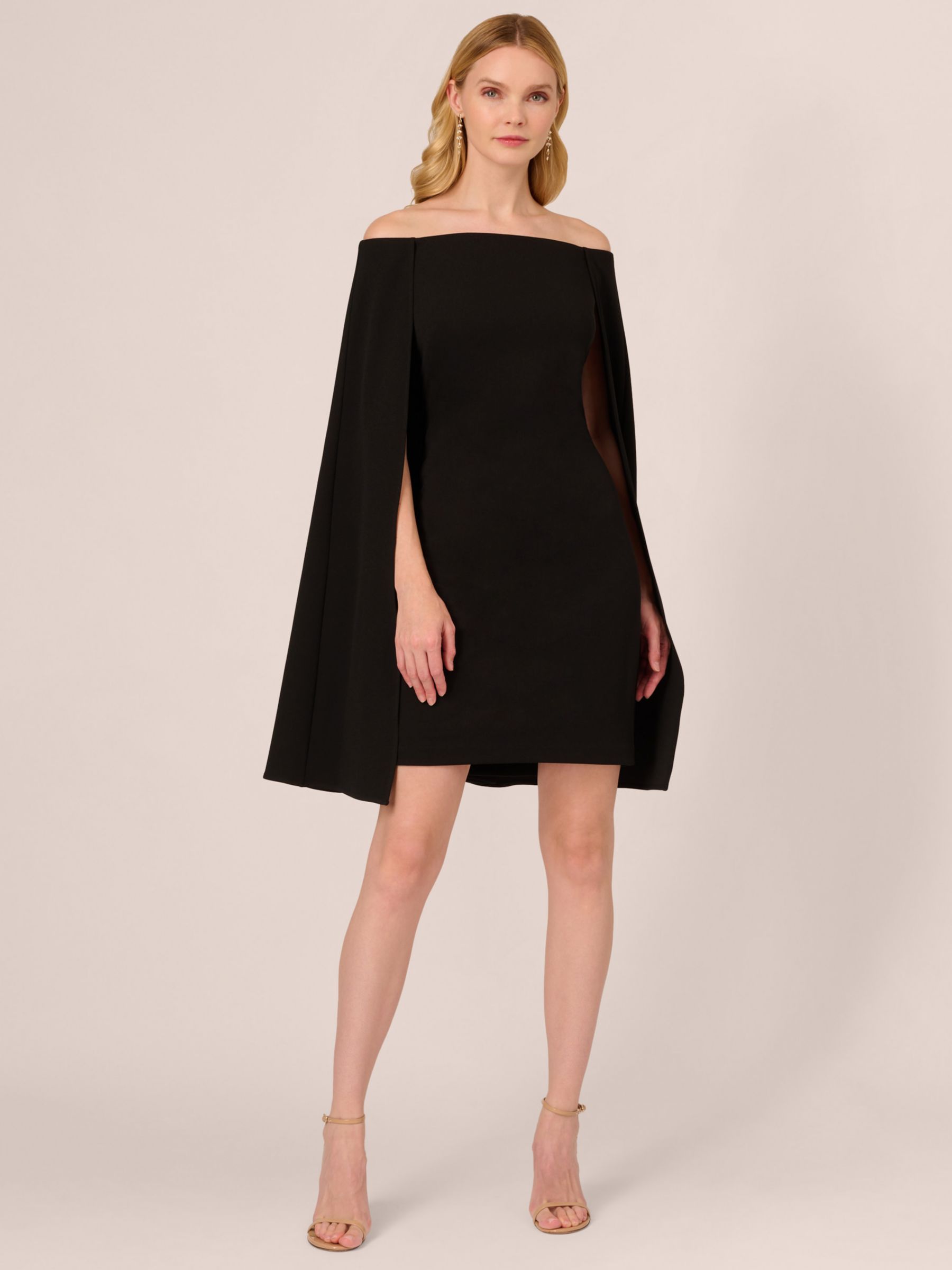 Adrianna Papell Off Shoulder Cape Mini Dress, Black, 6