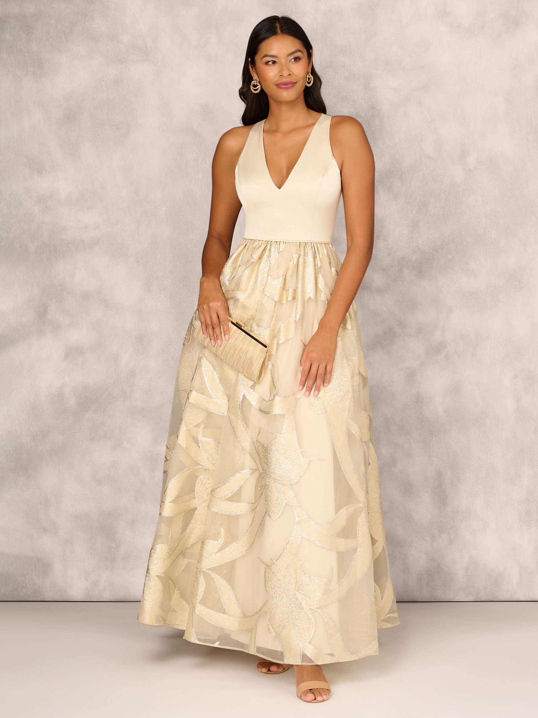 Buy Aidan Mattox by Adrianna Papell Metallic Jacquard Sleeveless Maxi Dress, Light Gold Online at johnlewis.com