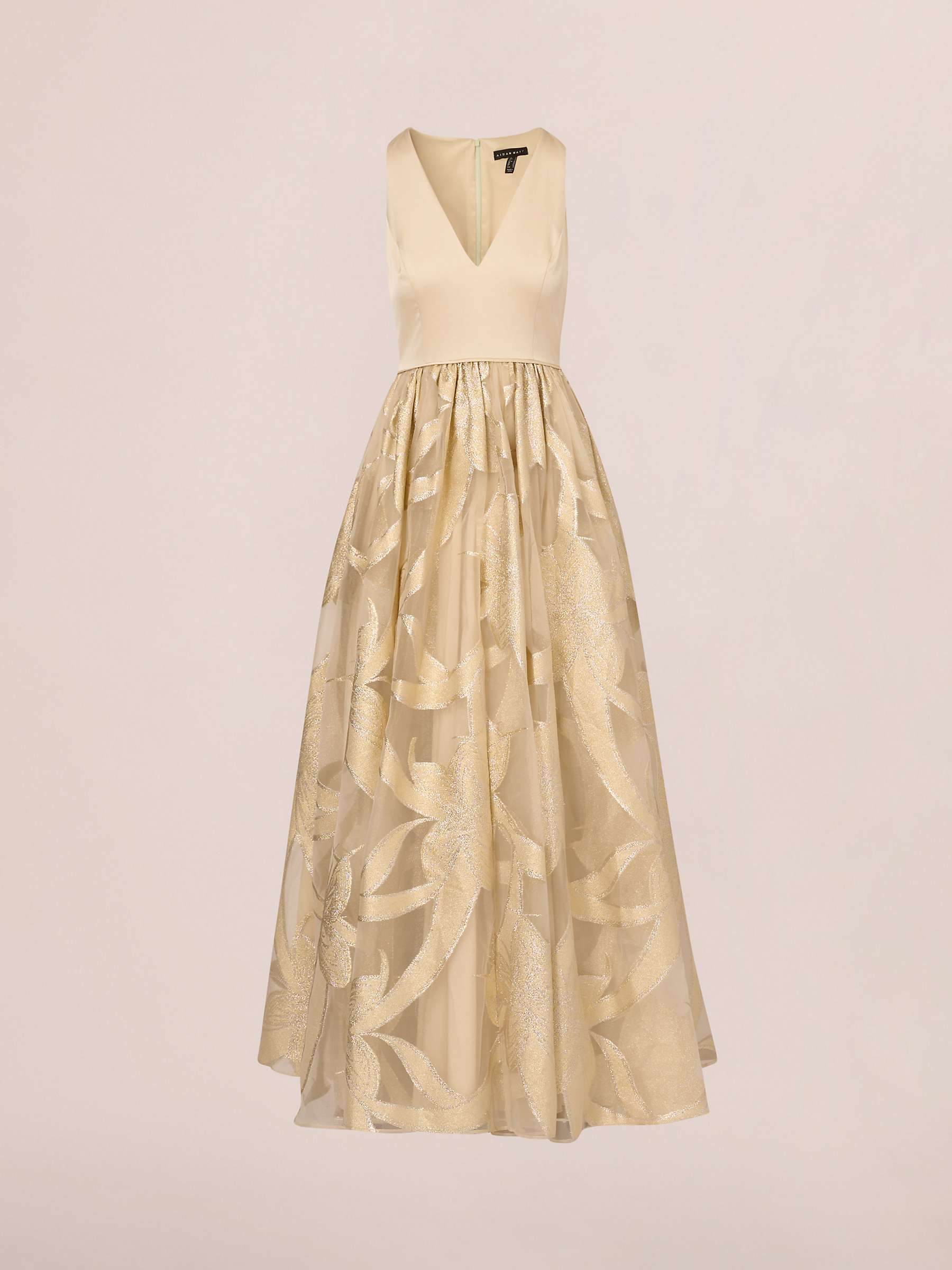 Buy Aidan Mattox by Adrianna Papell Metallic Jacquard Sleeveless Maxi Dress, Light Gold Online at johnlewis.com