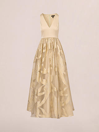 Aidan Mattox by Adrianna Papell Metallic Jacquard Sleeveless Maxi Dress, Light Gold