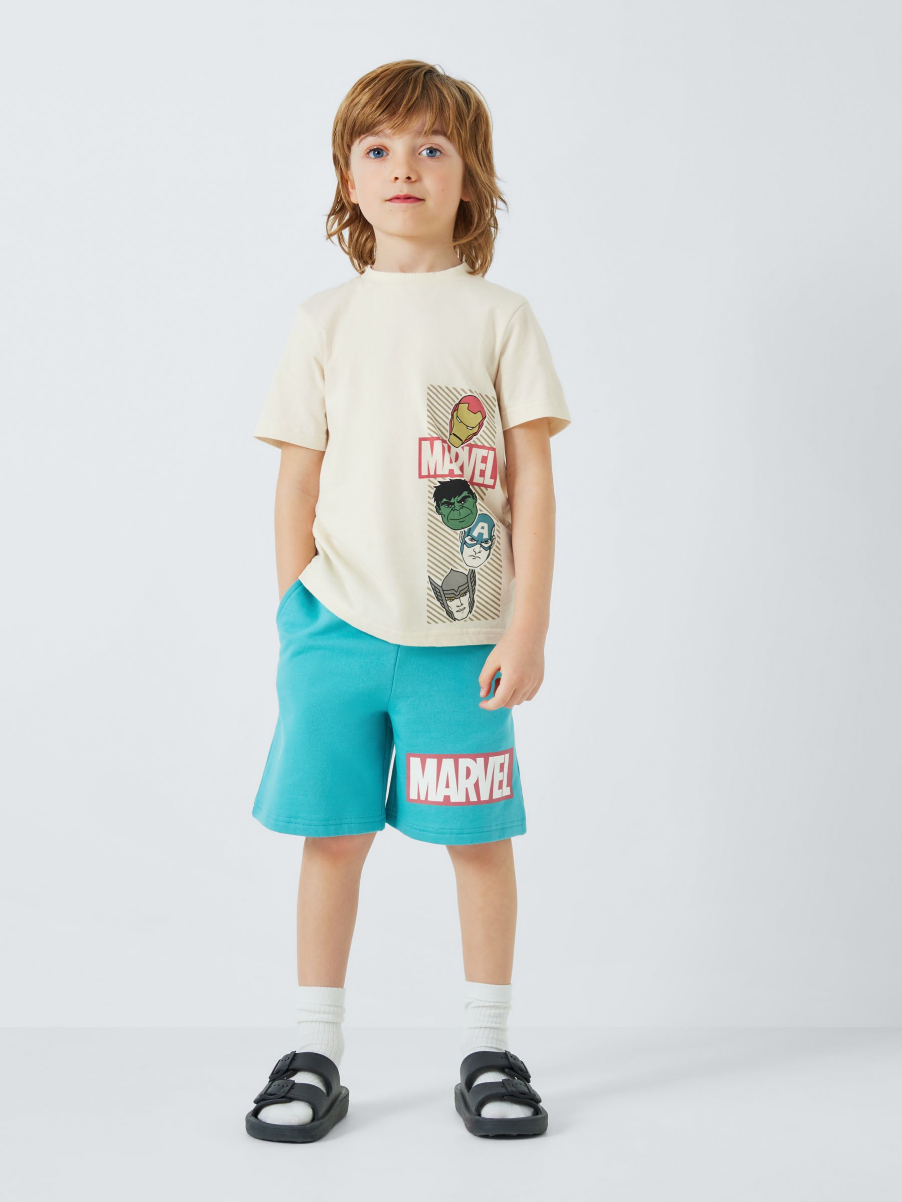 Brand Threads Kids' Avengers T-Shirt & Shorts Set, Natural/Green, 13-14 years