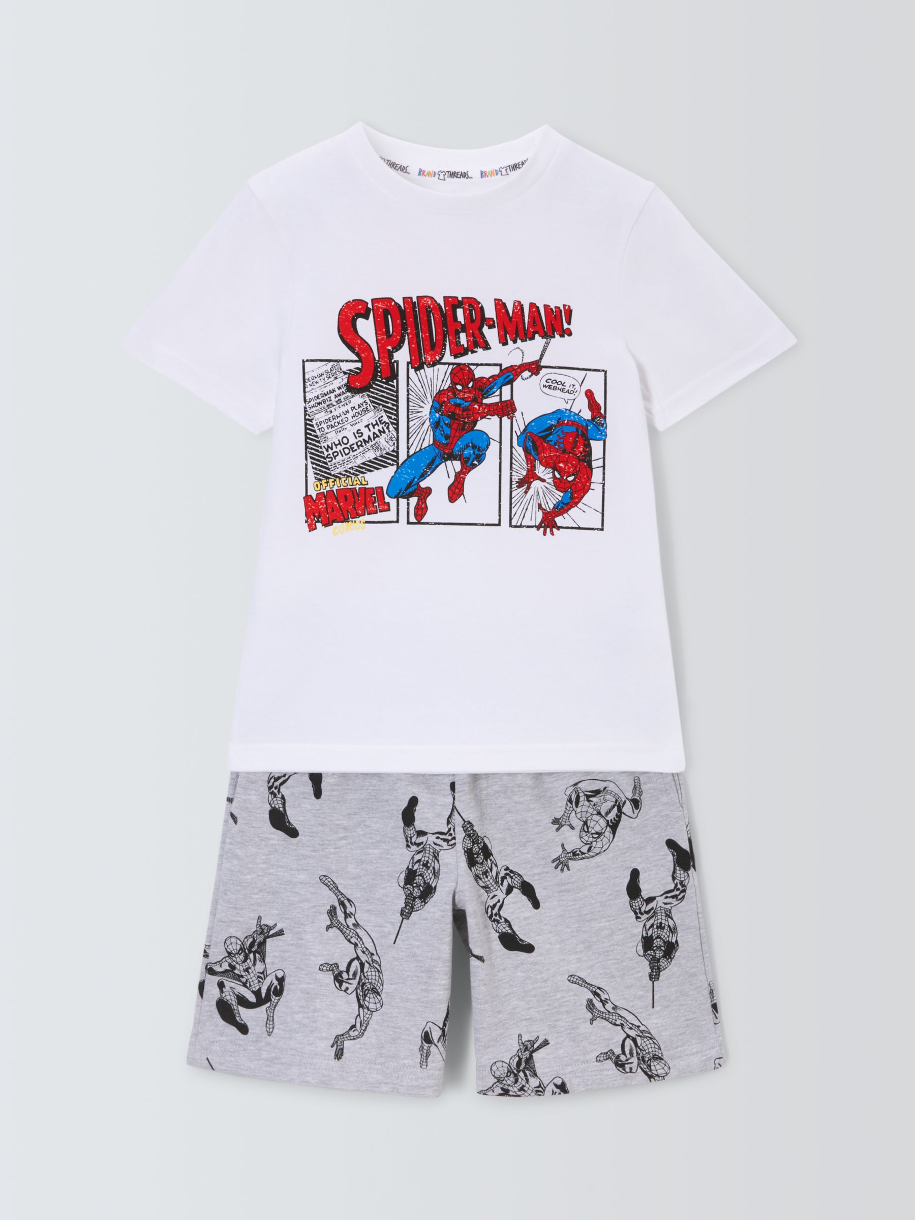 Brand Threads Kids' Spider-Man T-Shirt & Shorts Set, Grey/White, 4-5 years