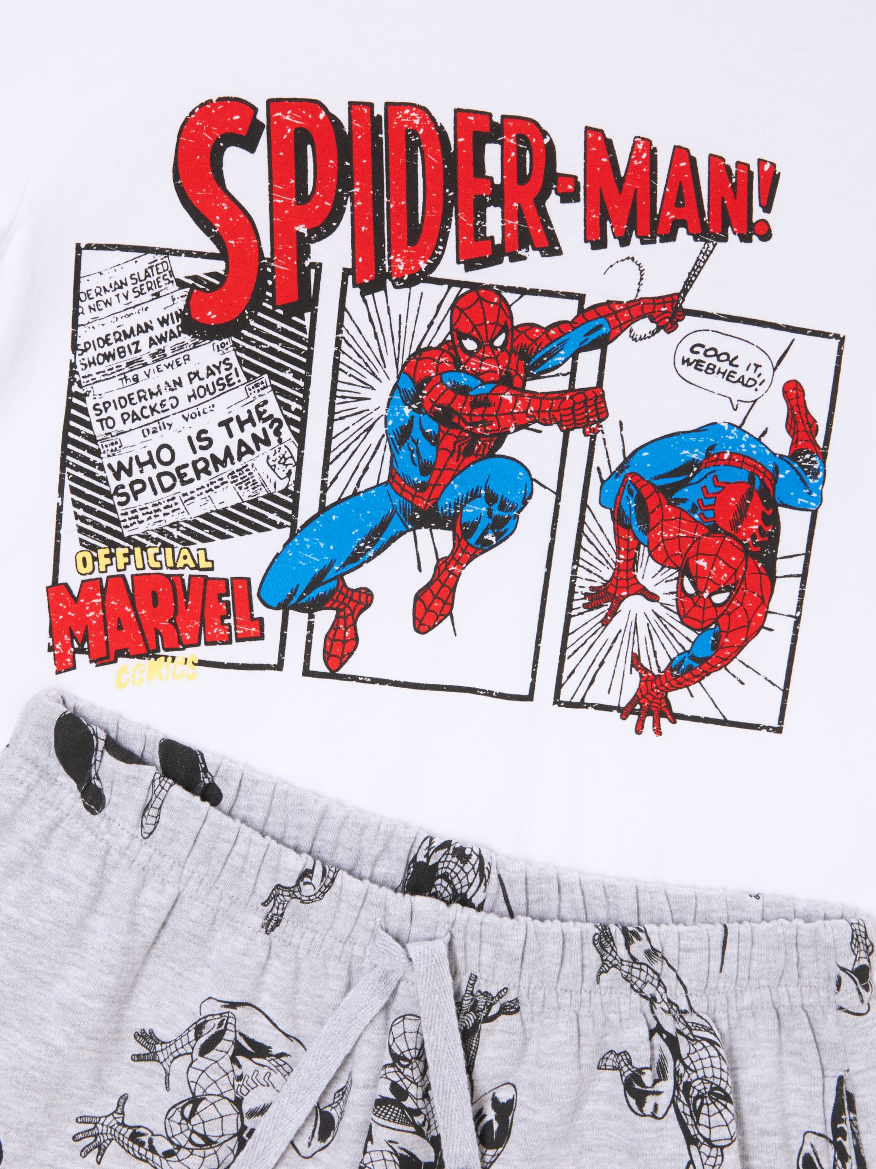Brand Threads Kids' Spider-Man T-Shirt & Shorts Set, Grey/White, 4-5 years