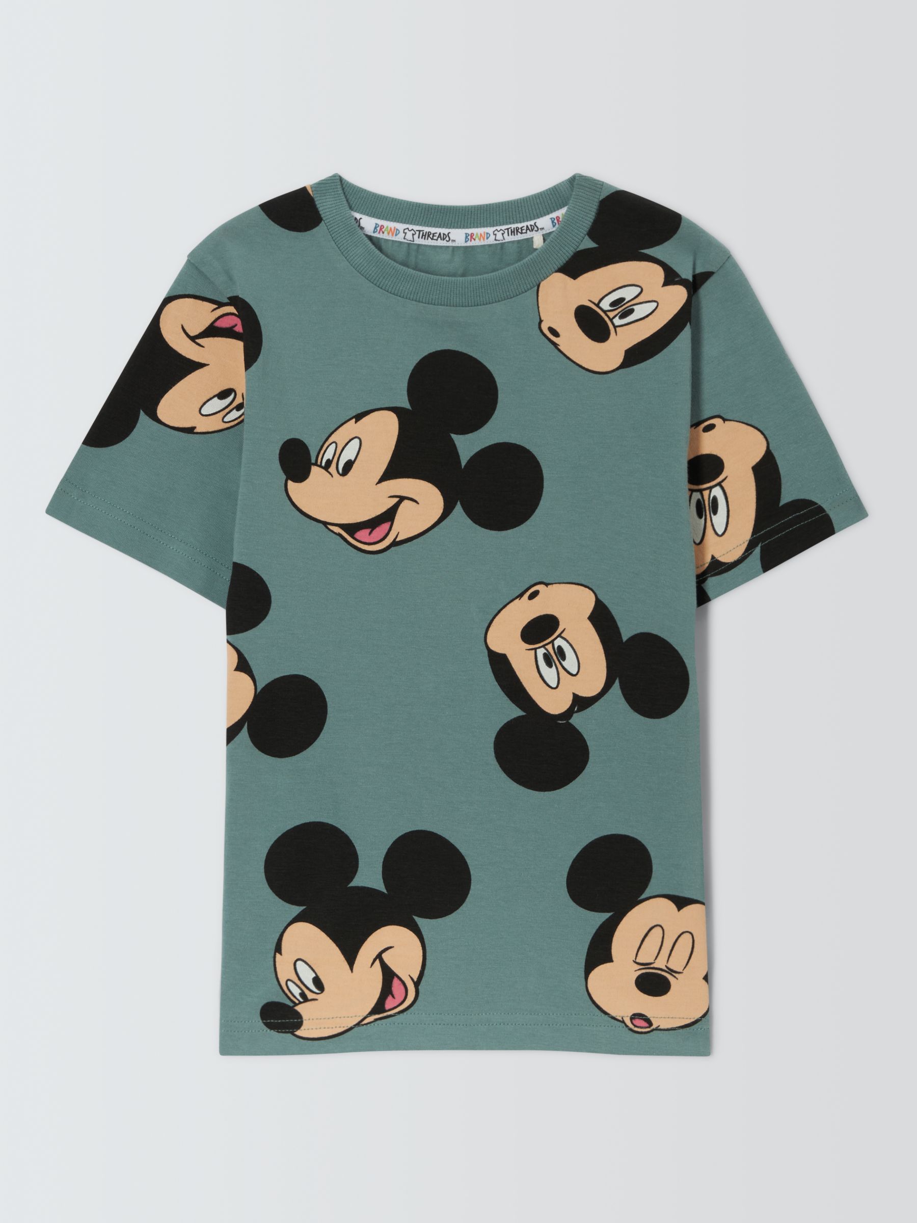 Brand Threads Kids' Disney Mickey Mouse T-Shirt, Green, 4-5 years