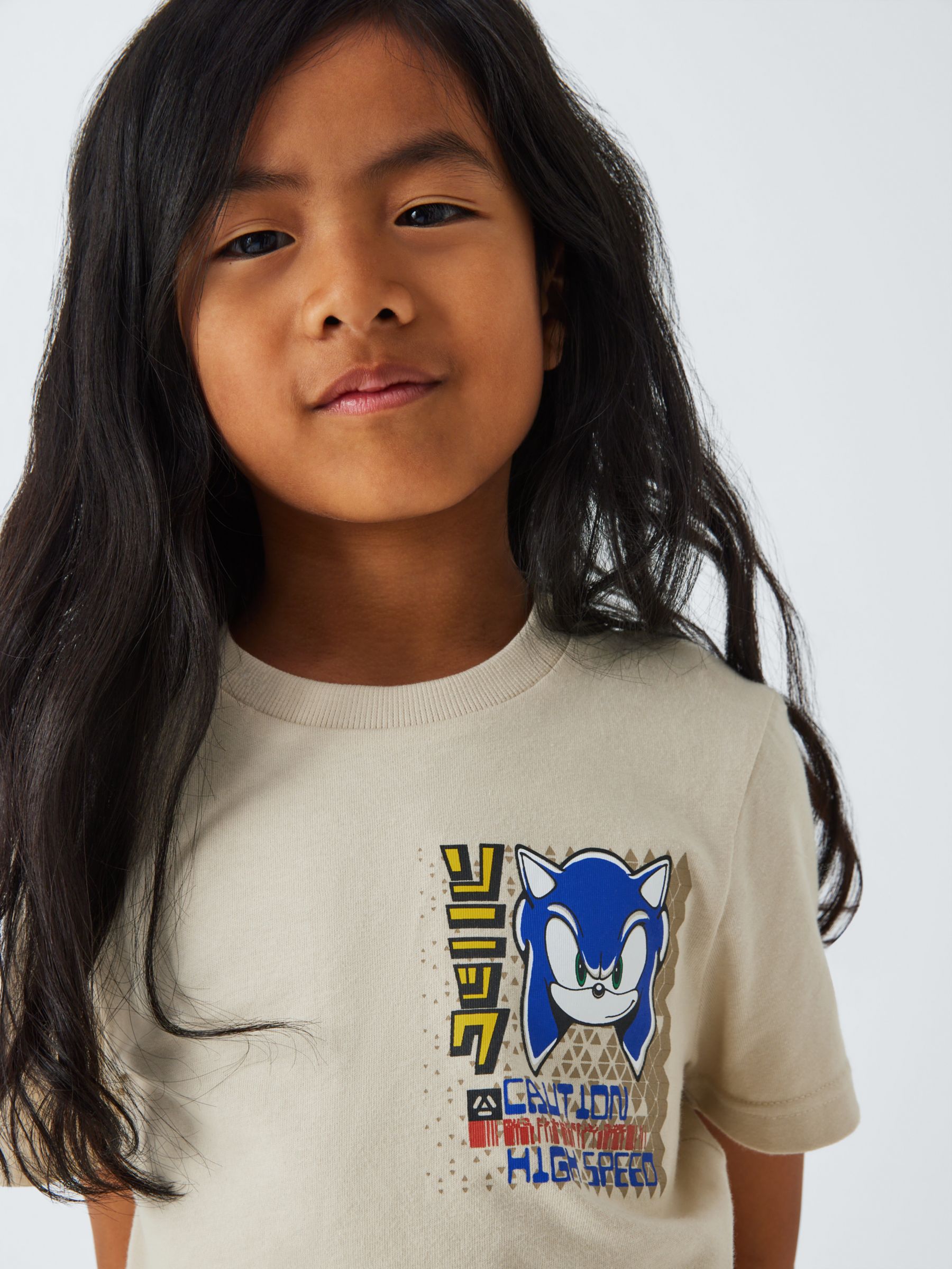 Brand Threads Kids' Sonic Graphic T-Shirt, Tan, 4-5 years