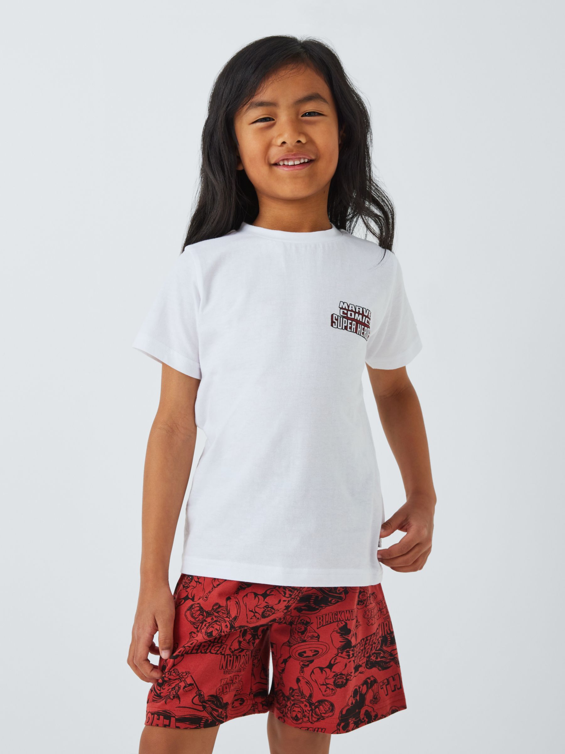Brand Threads Kids' Marvel Superhero Shorts Pyjama Set, Red/White, 6-7 years