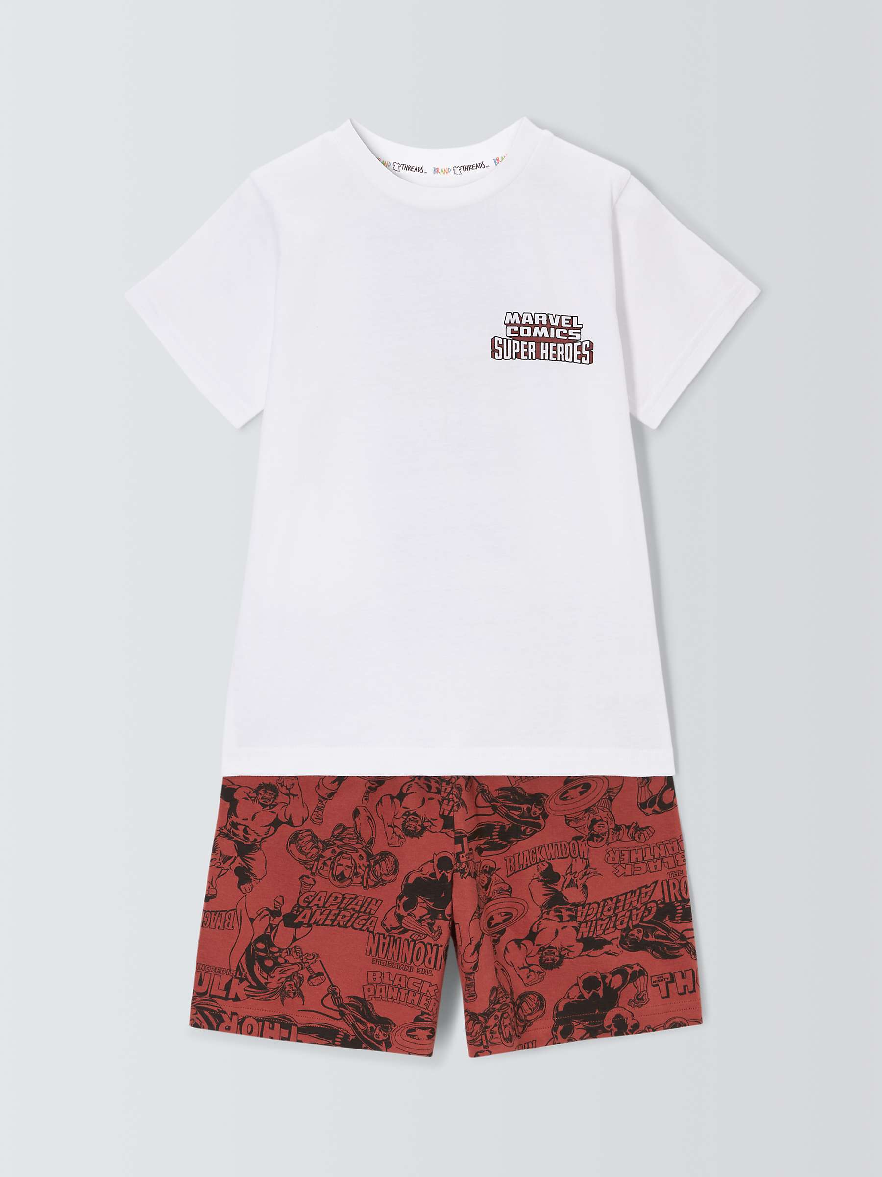 Buy Brand Threads Kids' Marvel Superhero Shorts Pyjama Set, Red/White Online at johnlewis.com