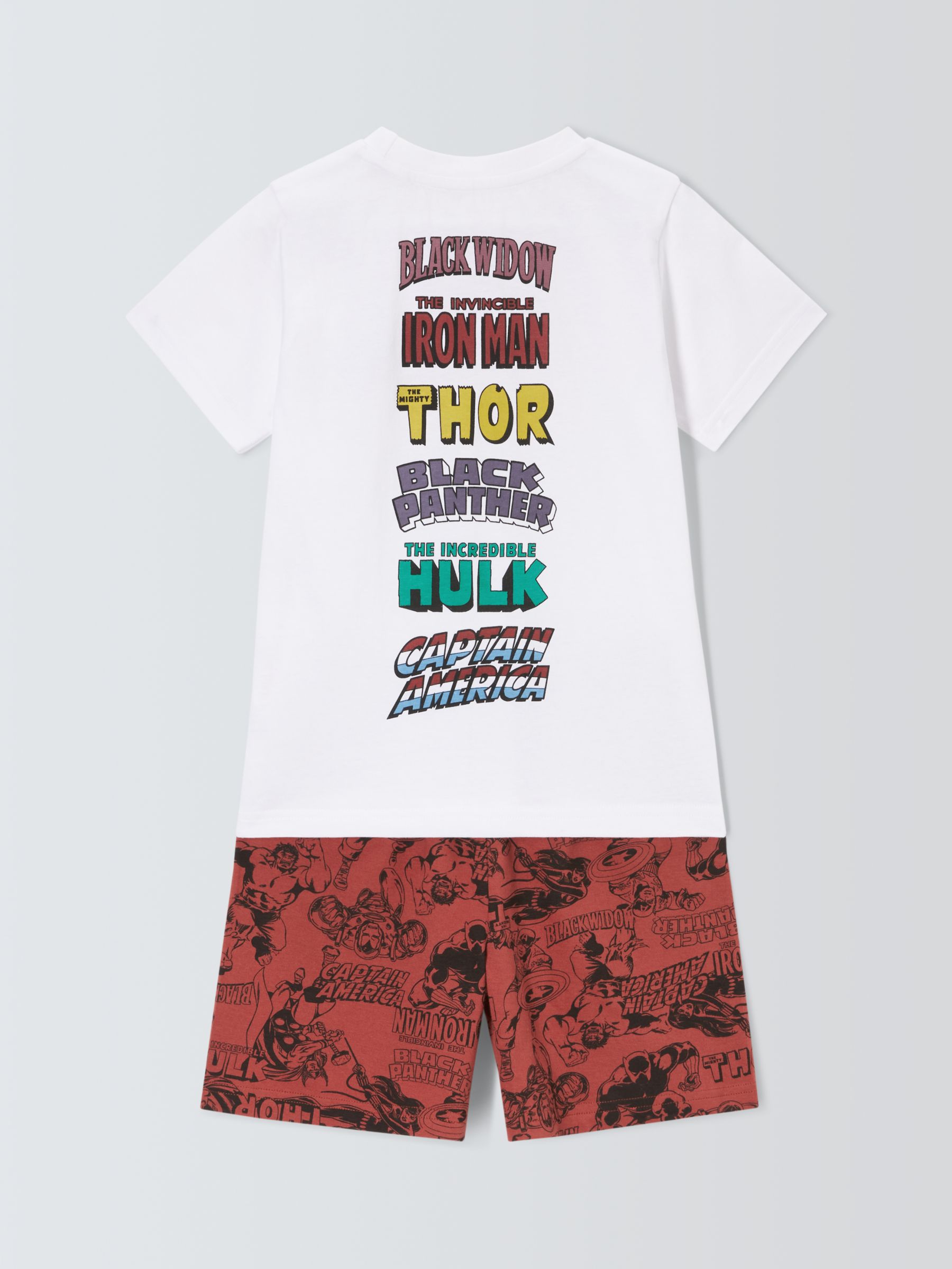 Brand Threads Kids' Marvel Superhero Shorts Pyjama Set, Red/White, 6-7 years
