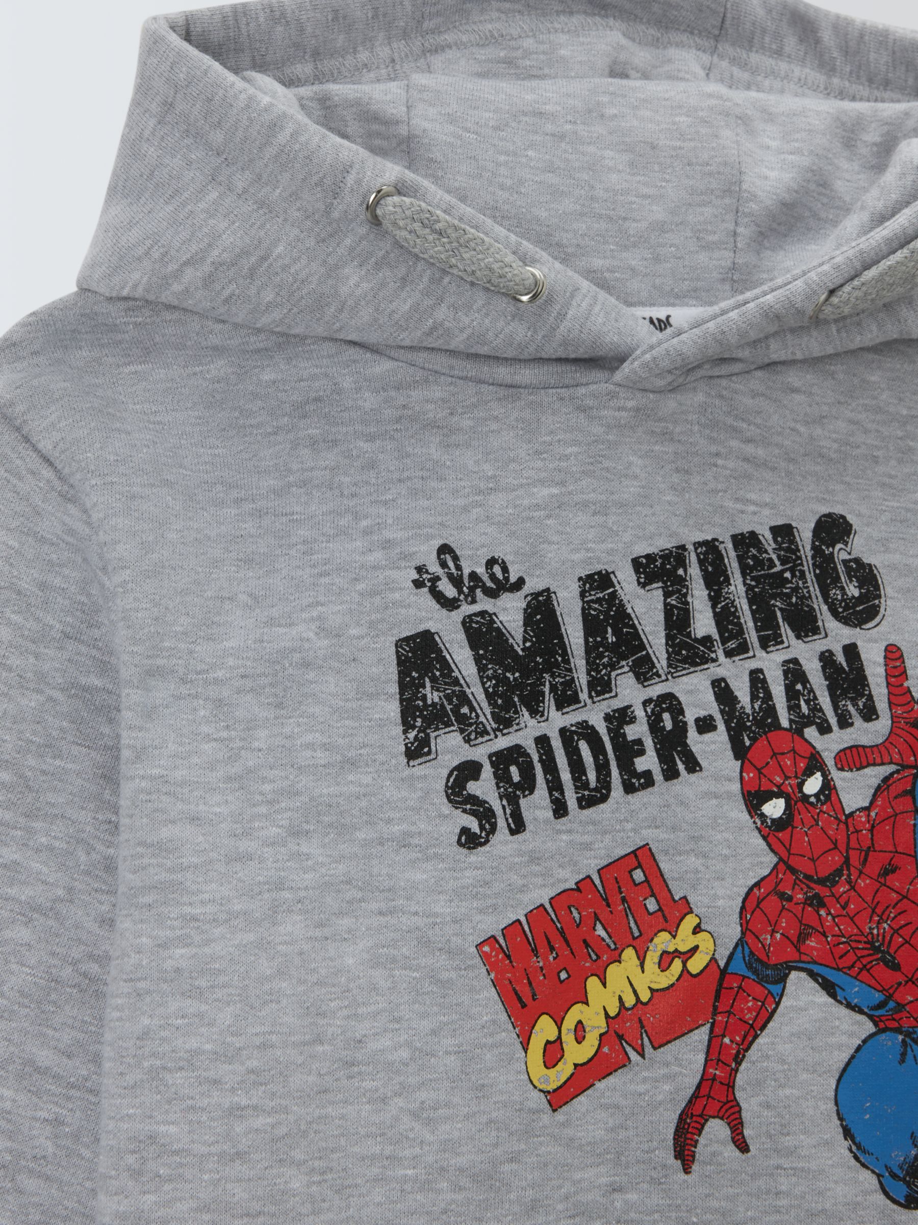 Brand Threads Kids' Spider-Man Hoodie, Grey, 8-9 years