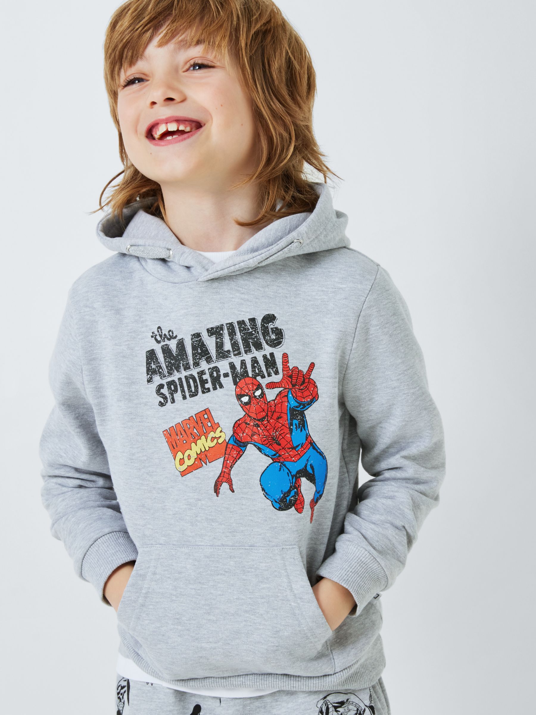 Brand Threads Kids' Spider-Man Hoodie, Grey, 8-9 years