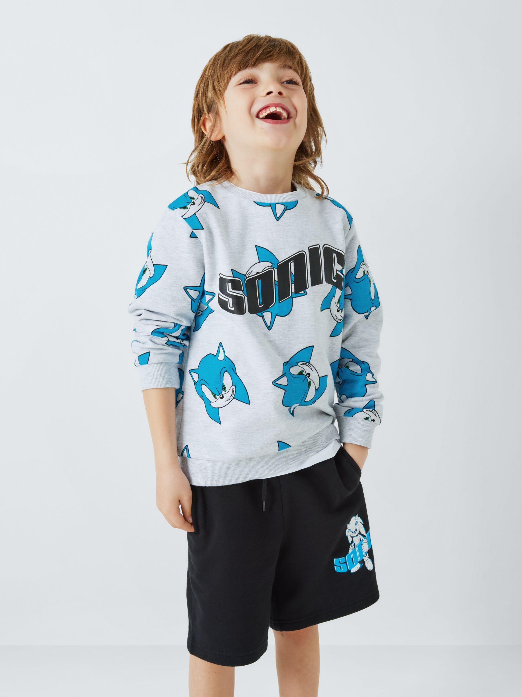 Brand Threads Kids' Sonic Sweatshirt & Shorts Set, Grey/Black, 4-5 years