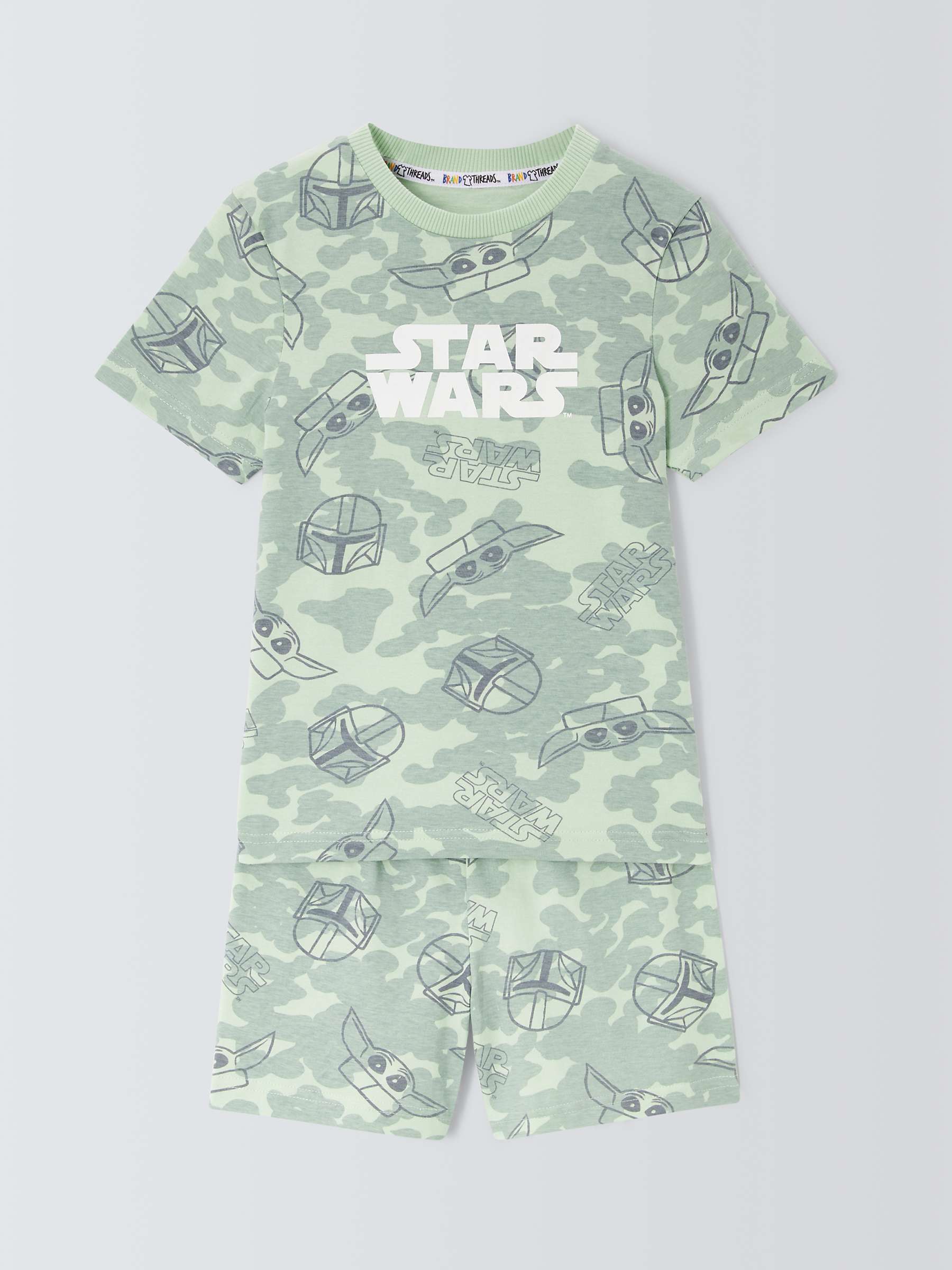 Buy Brand Threads Kids' Star Wars Mandolorian Shorts Pyjamas Set, Green Online at johnlewis.com