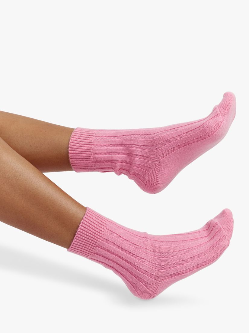 Chinti Parker Wool Cashmere Blend Ribbed Socks Flamingo Pink