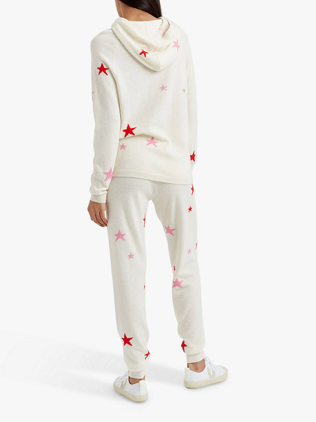 Chinti & Parker Wool and Cashmere Blend Star Hoodie, Cream/Flamingo/Poppy