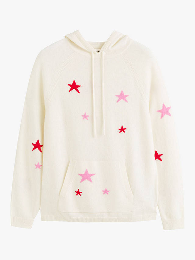 Chinti & Parker Wool and Cashmere Blend Star Hoodie, Cream/Flamingo/Poppy