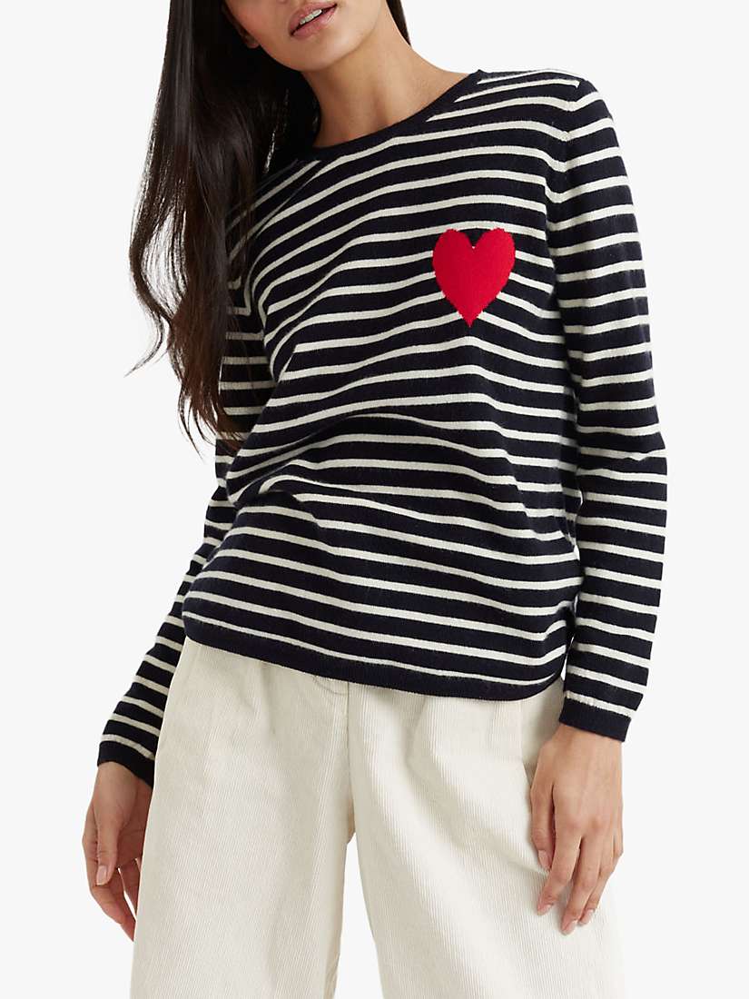 Buy Chinti & Parker Breton Stripe and Heart Wool and Cashmere Blend Jumper Online at johnlewis.com