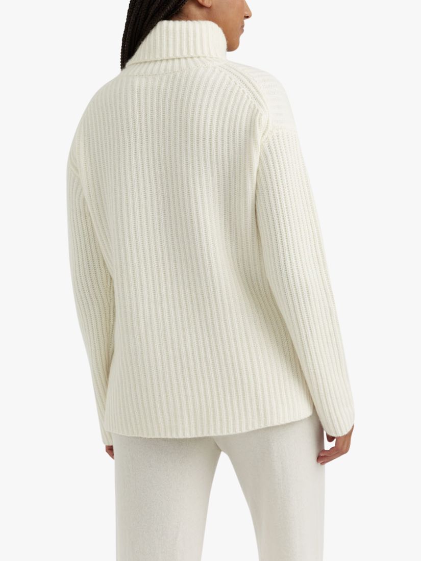 Chinti & Parker Ribbed Cashmere Roll-Neck Jumper, Cream, XS