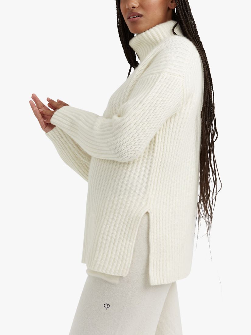Chinti & Parker Ribbed Cashmere Roll-Neck Jumper, Cream, XS