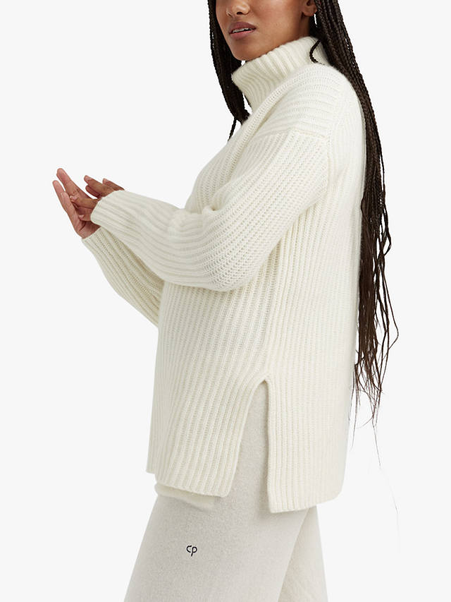 Chinti & Parker Ribbed Cashmere Roll-Neck Jumper, Cream