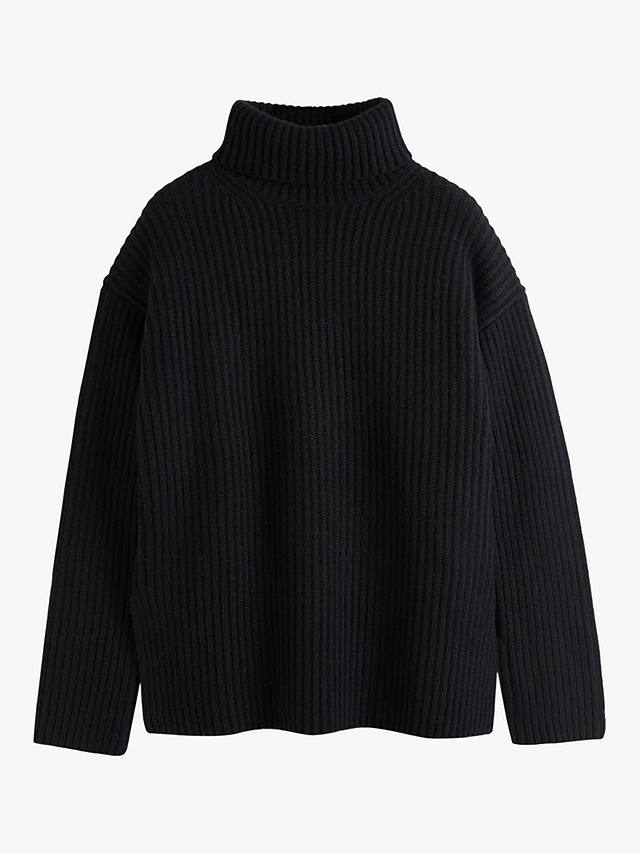 Chinti & Parker Ribbed Cashmere Roll-Neck Jumper, Black