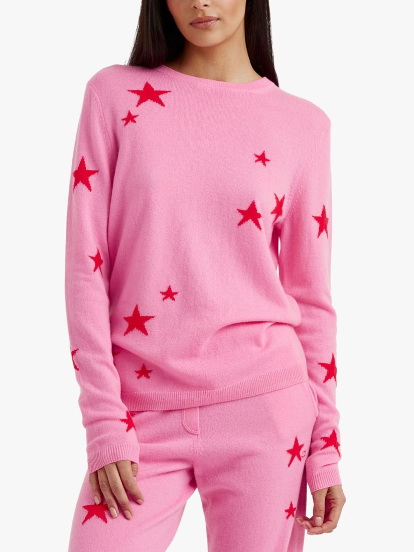 Chinti Parker Wool and Cashmere Blend Star Hoodie Flamingo Pink