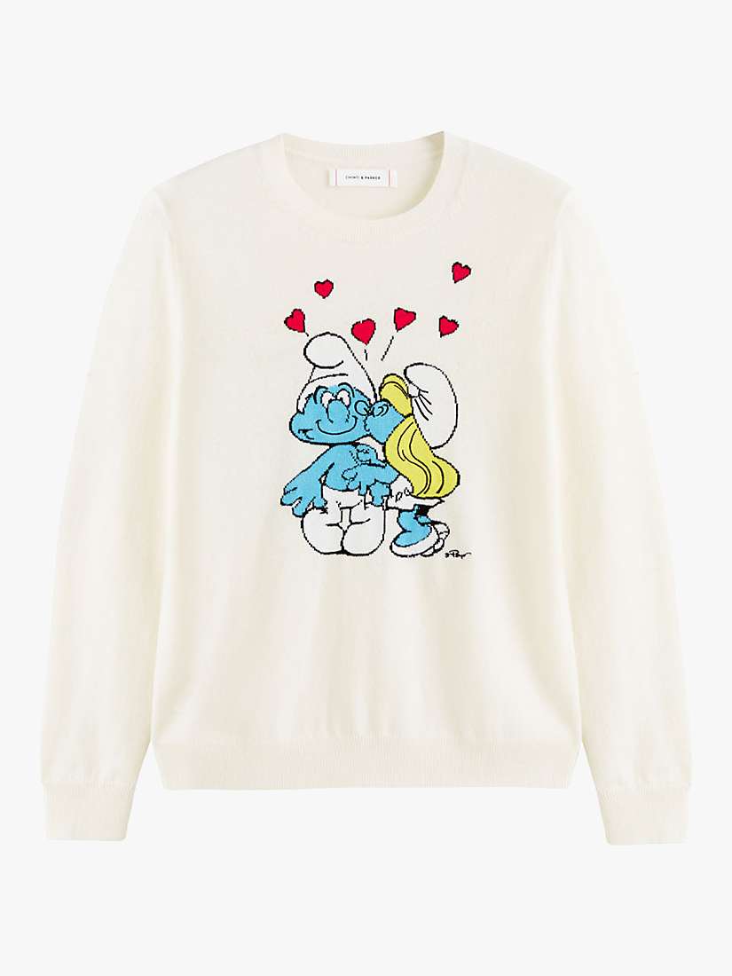 Buy Chinti & Parker Wool Blend Kissing Smurfs Jumper, Cream/Multi Online at johnlewis.com