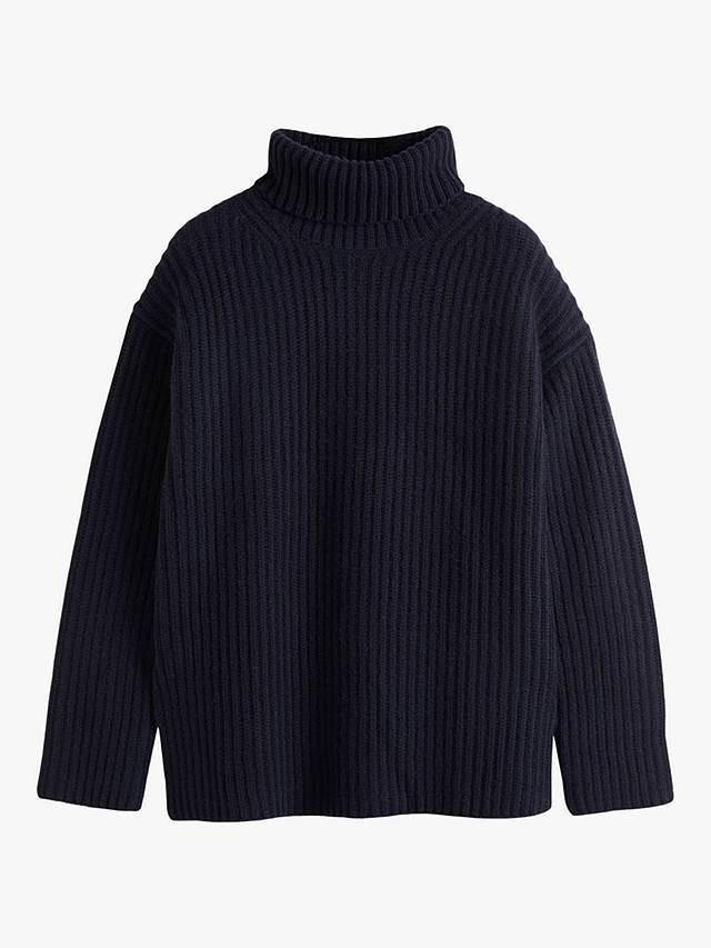 Chinti & Parker Ribbed Cashmere Roll-Neck Jumper, Navy