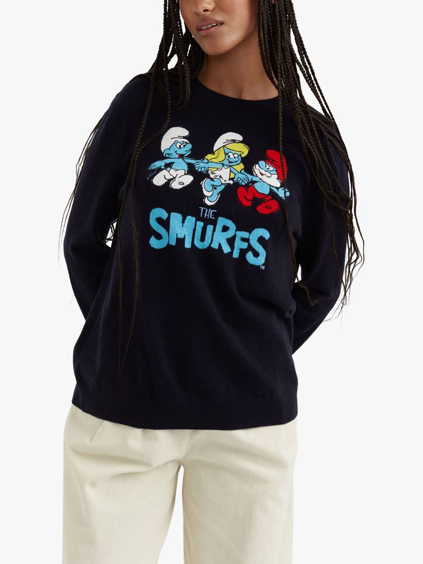 Buy Chinti & Parker Smurfs Gang Wool 7 Cashmere Blend Jumper, Navy/Multi Online at johnlewis.com