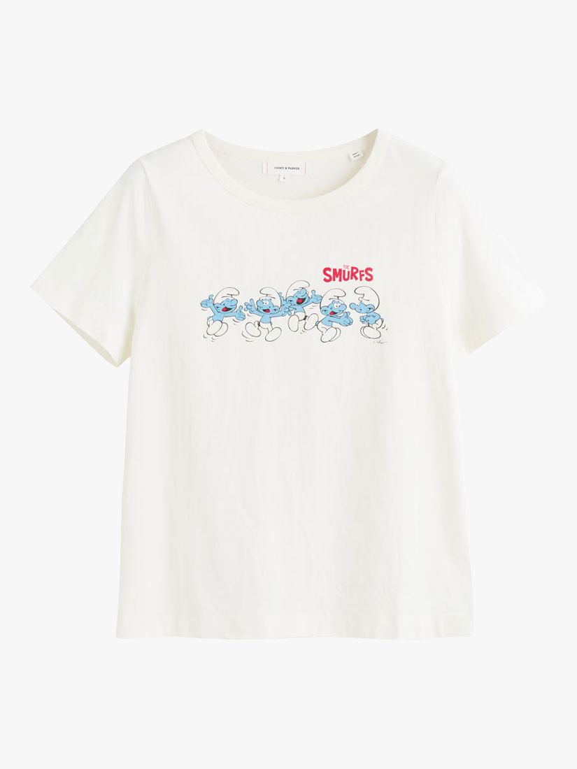 Buy Chinti & Parker Organic Cotton Happy Smurfs T-Shirt, Cream/Multi Online at johnlewis.com
