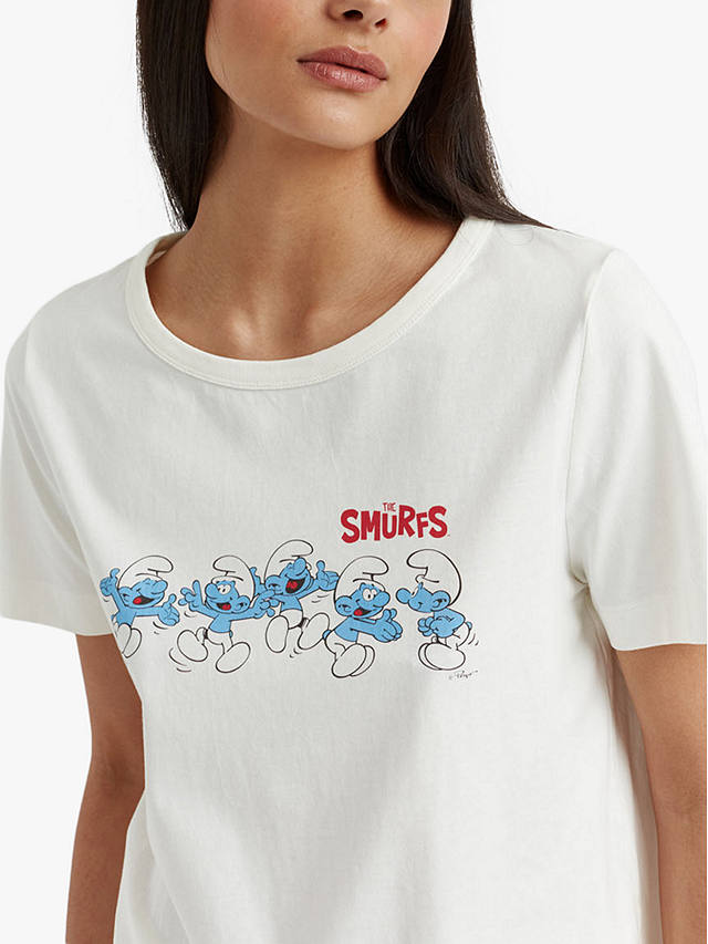 Chinti & Parker Organic Cotton Happy Smurfs T-Shirt, Cream/Multi
