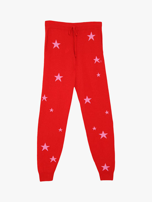 Chinti & Parker Wool and Cashmere Blend Star Joggers, Poppy/Flamingo Pink