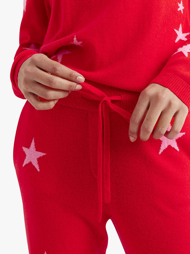 Chinti & Parker Wool and Cashmere Blend Star Joggers, Poppy/Flamingo Pink