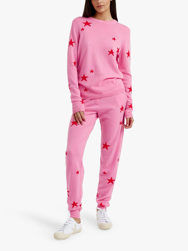 Chinti & Parker Wool and Cashmere Blend Star Joggers, Flamingo Pink/Poppy