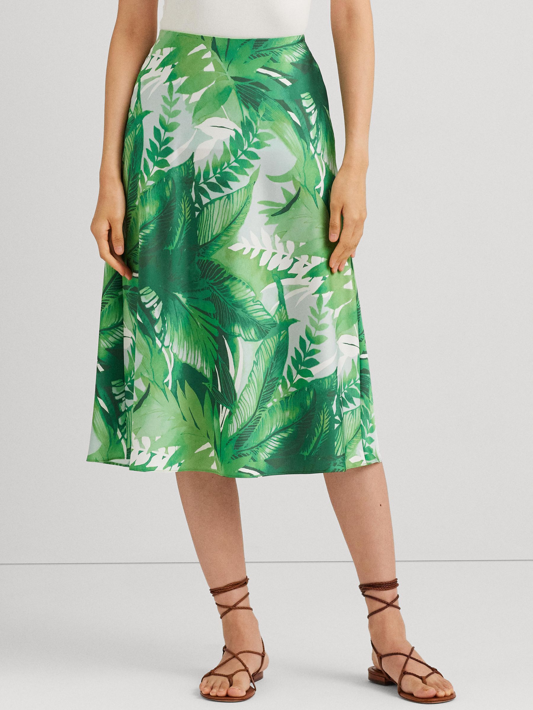 Lauren Ralph Lauren Sharae Palm Print A-Line Skirt, Green/Multi at John ...