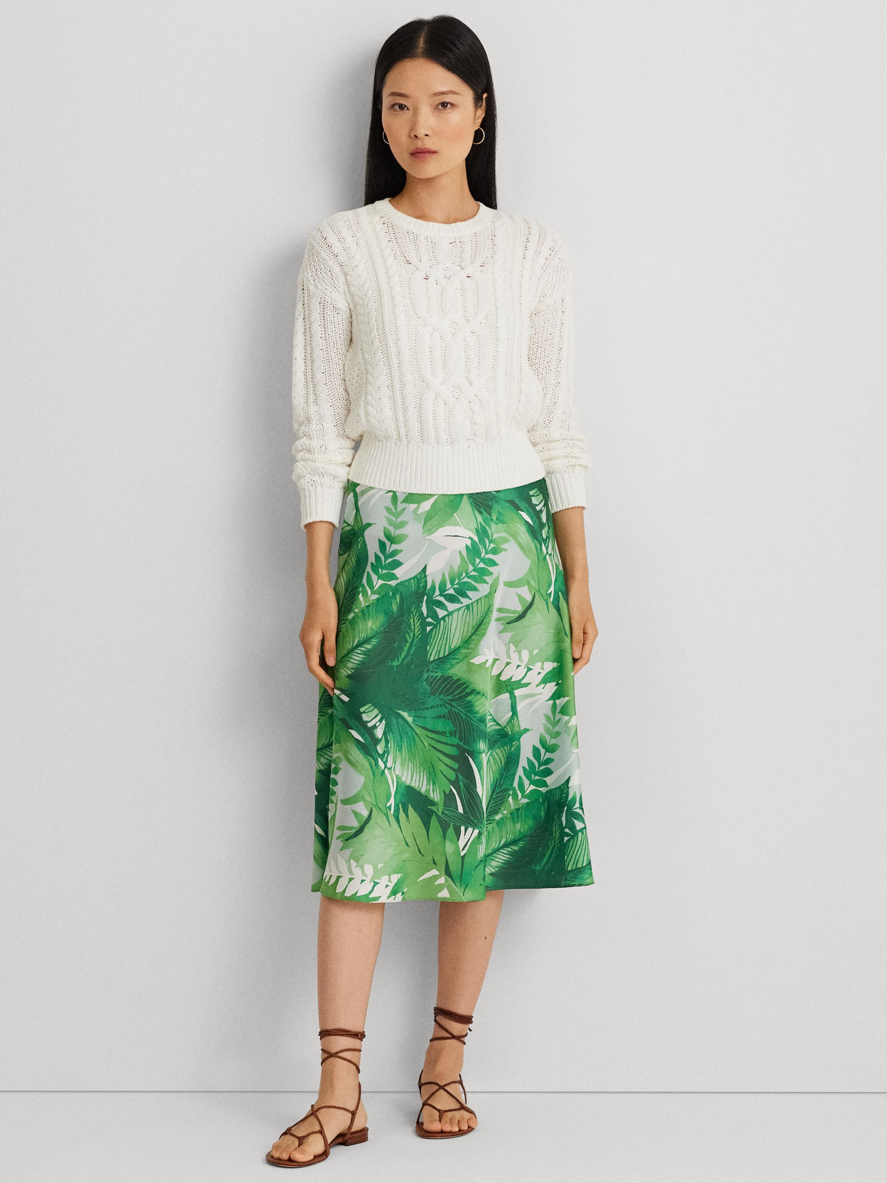 Buy Lauren Ralph Lauren Sharae Palm Print A-Line Skirt, Green/Multi Online at johnlewis.com