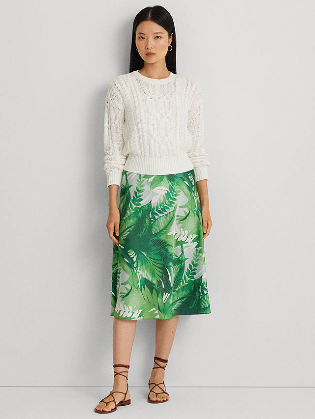 Lauren Ralph Lauren Sharae Palm Print A-Line Skirt, Green/Multi