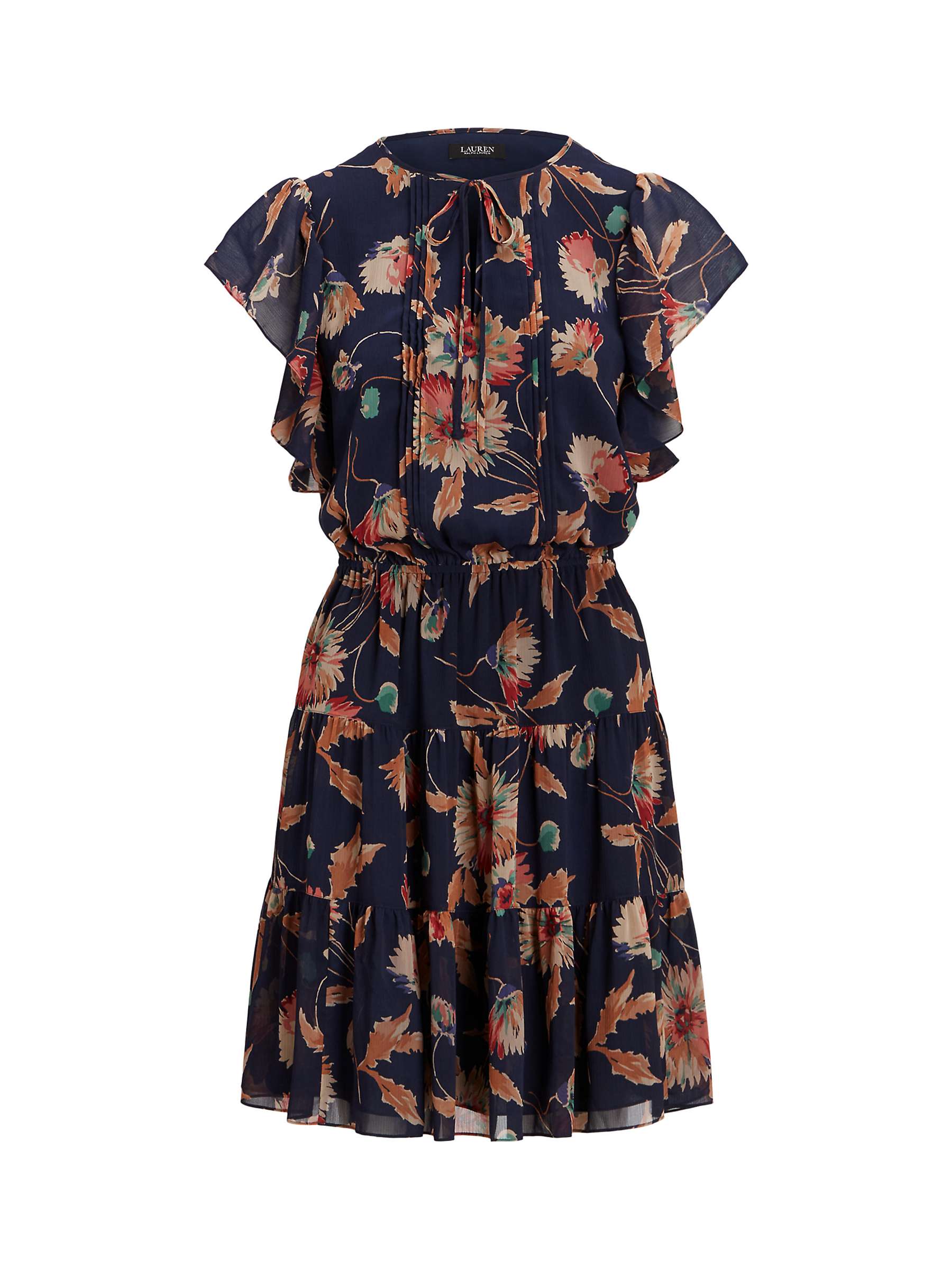 Buy Lauren Ralph Lauren Bellcee Crinkle Tie-Neck Dress, Blue/Multi Online at johnlewis.com