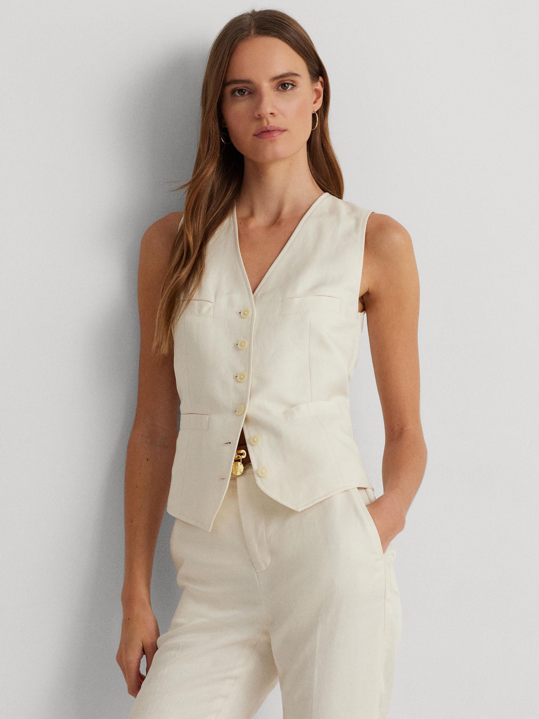 Lauren Ralph Lauren Linen Blend Twill Vest, Natural Cream, 8