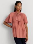 Lauren Ralph Lauren Farhina Pleated Georgette Tie Neck Blouse, Pink