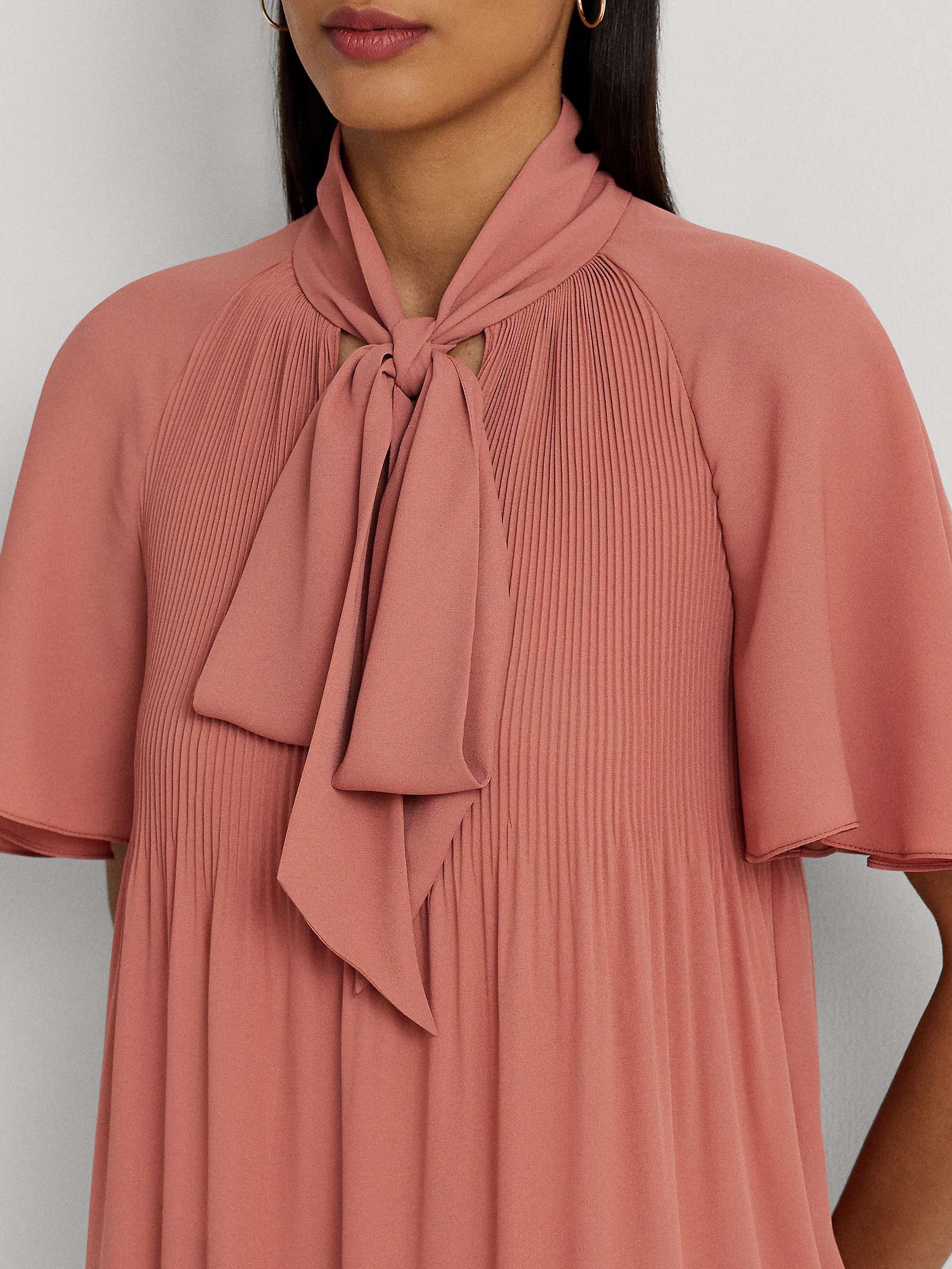 Buy Lauren Ralph Lauren Farhina Pleated Georgette Tie Neck Blouse, Pink Online at johnlewis.com