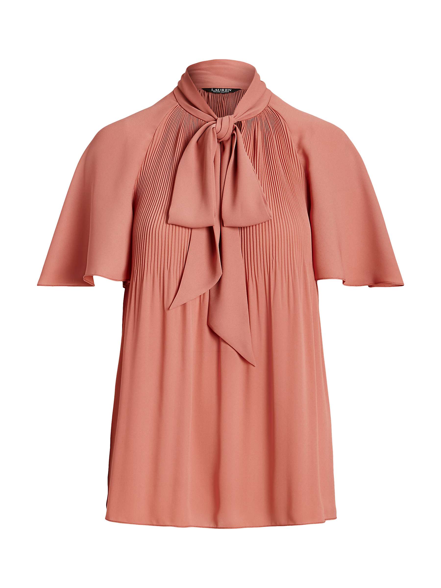Buy Lauren Ralph Lauren Farhina Pleated Georgette Tie Neck Blouse, Pink Online at johnlewis.com