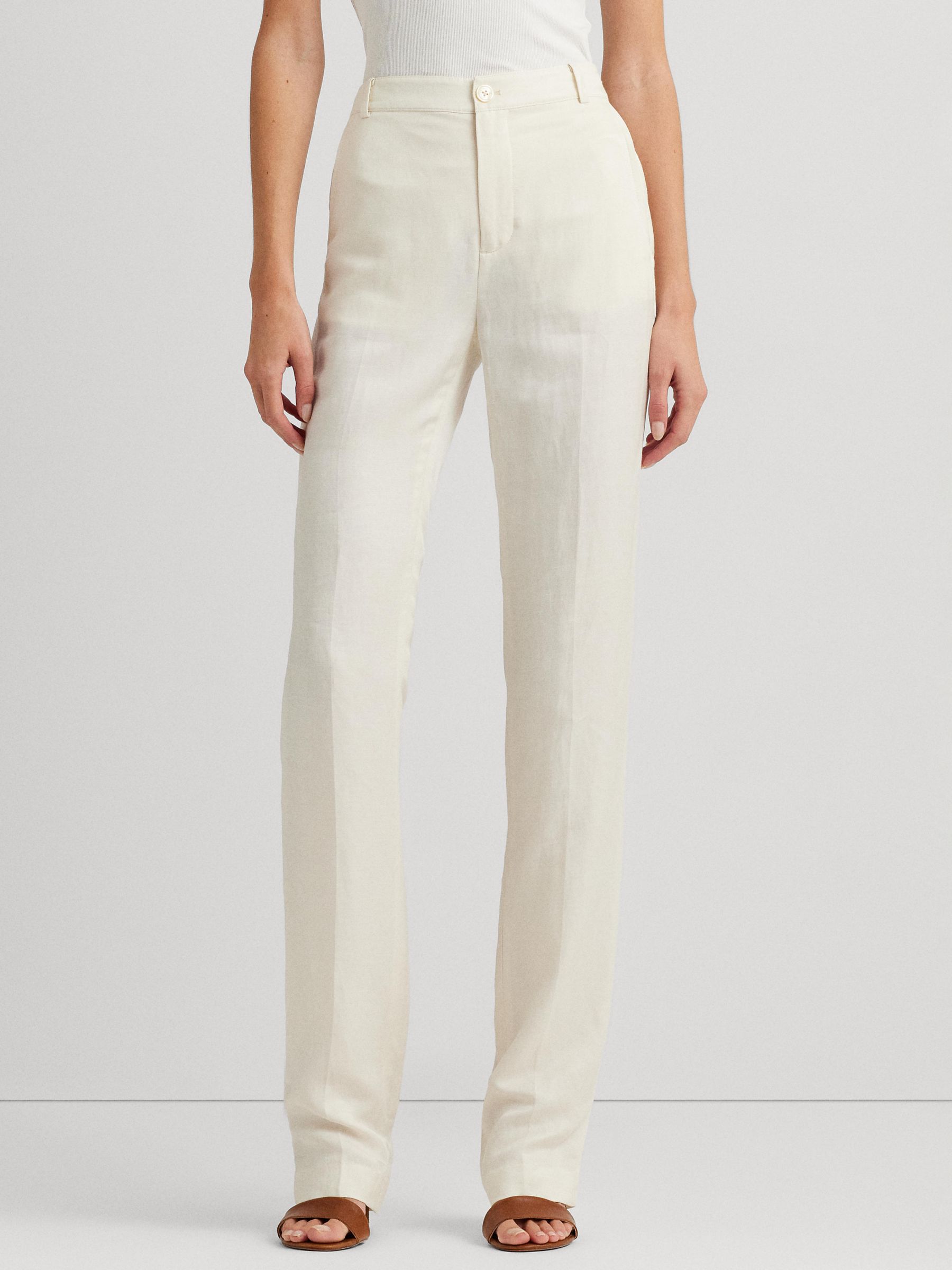 Lauren Ralph Lauren Yonya Linen Blend Twill Trousers, Natural Cream, 8