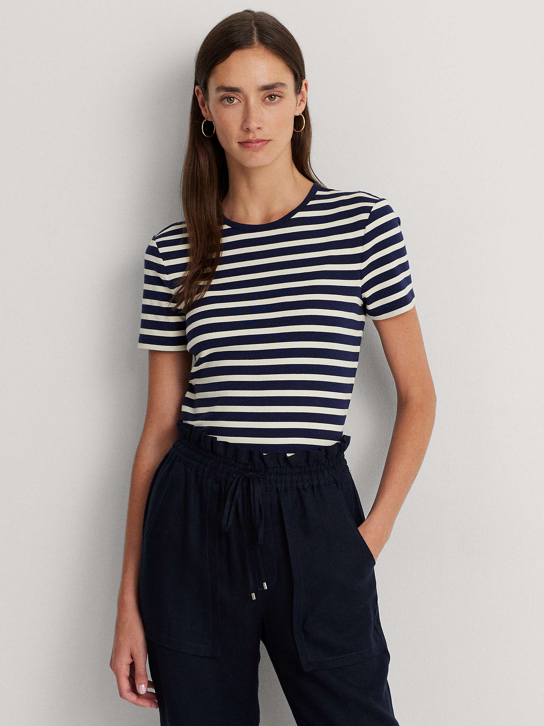 Buy Lauren Ralph Lauren Alli Stripe Crew Neck T-Shirt, Blue/Multi Online at johnlewis.com