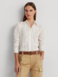 Lauren Ralph Lauren Haitalle Embroidered Shadow Stripe Cotton Shirt, White, White