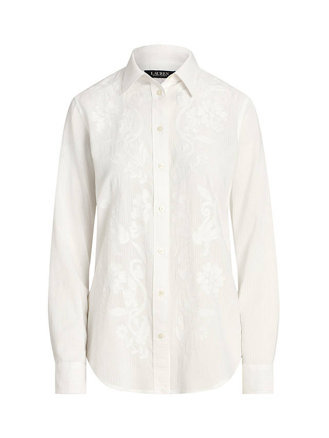 Lauren Ralph Lauren Haitalle Embroidered Shadow Stripe Cotton Shirt, White