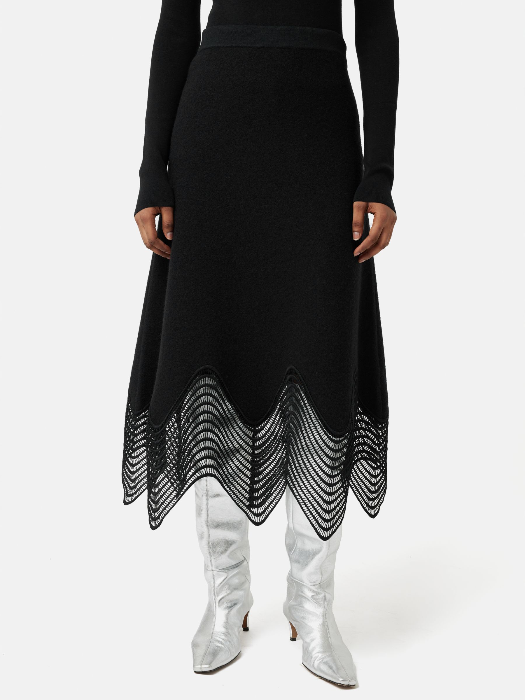 Buy Jigsaw Lace Trim Wool Blend Skirt, Black Online at johnlewis.com