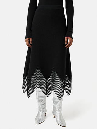 Jigsaw Lace Trim Wool Blend Skirt, Black