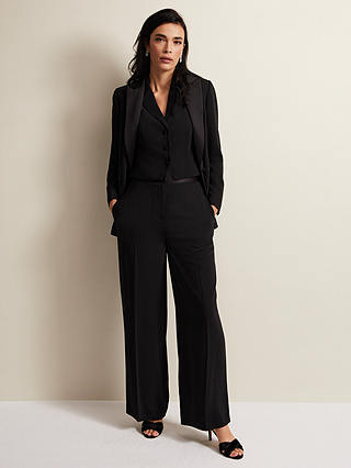 Phase Eight Elandra Wide Leg Tuxedo Trousers, Black