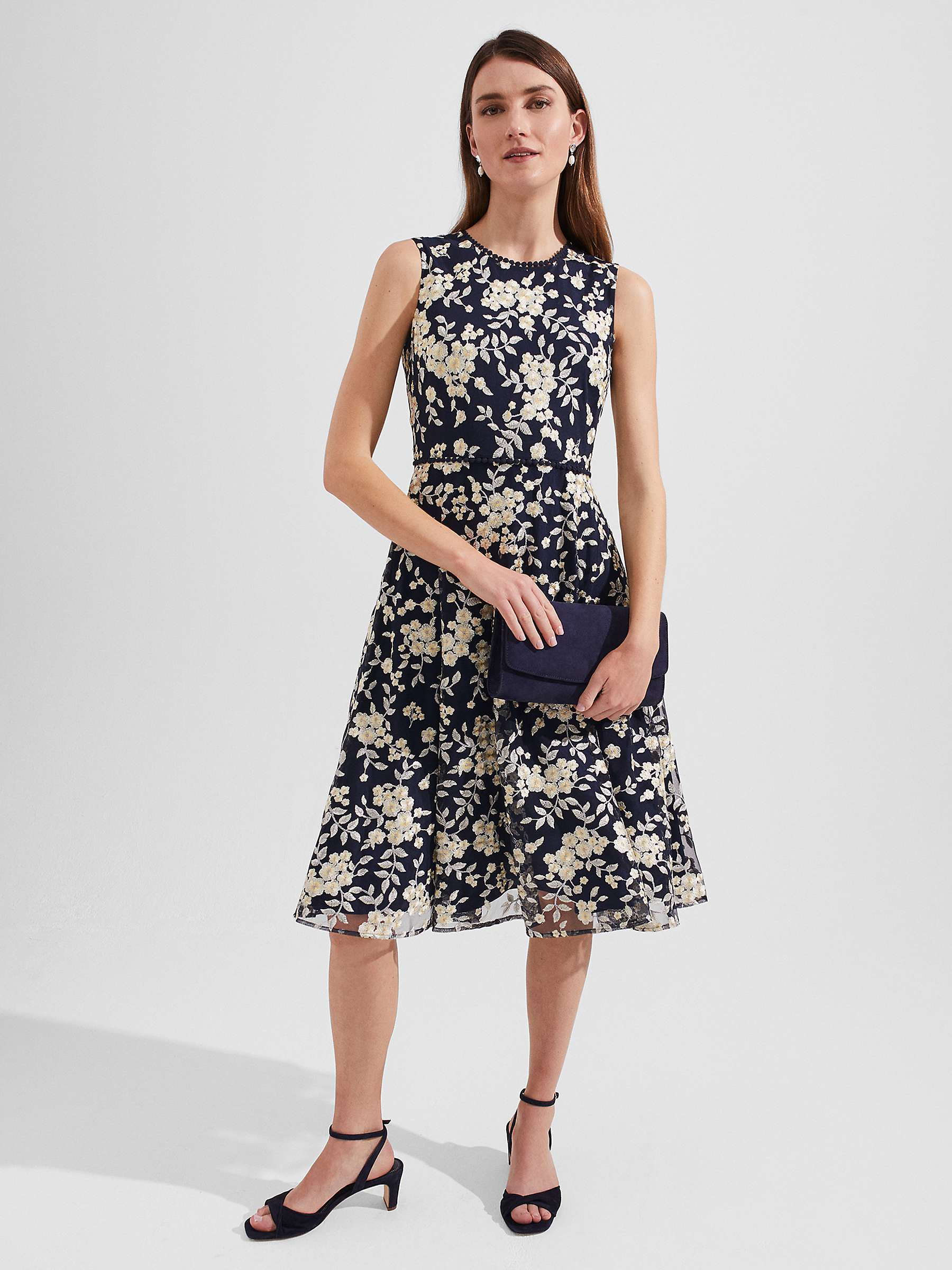 Buy Hobbs Scarlett Midi Dress, Navy/Yellow Online at johnlewis.com